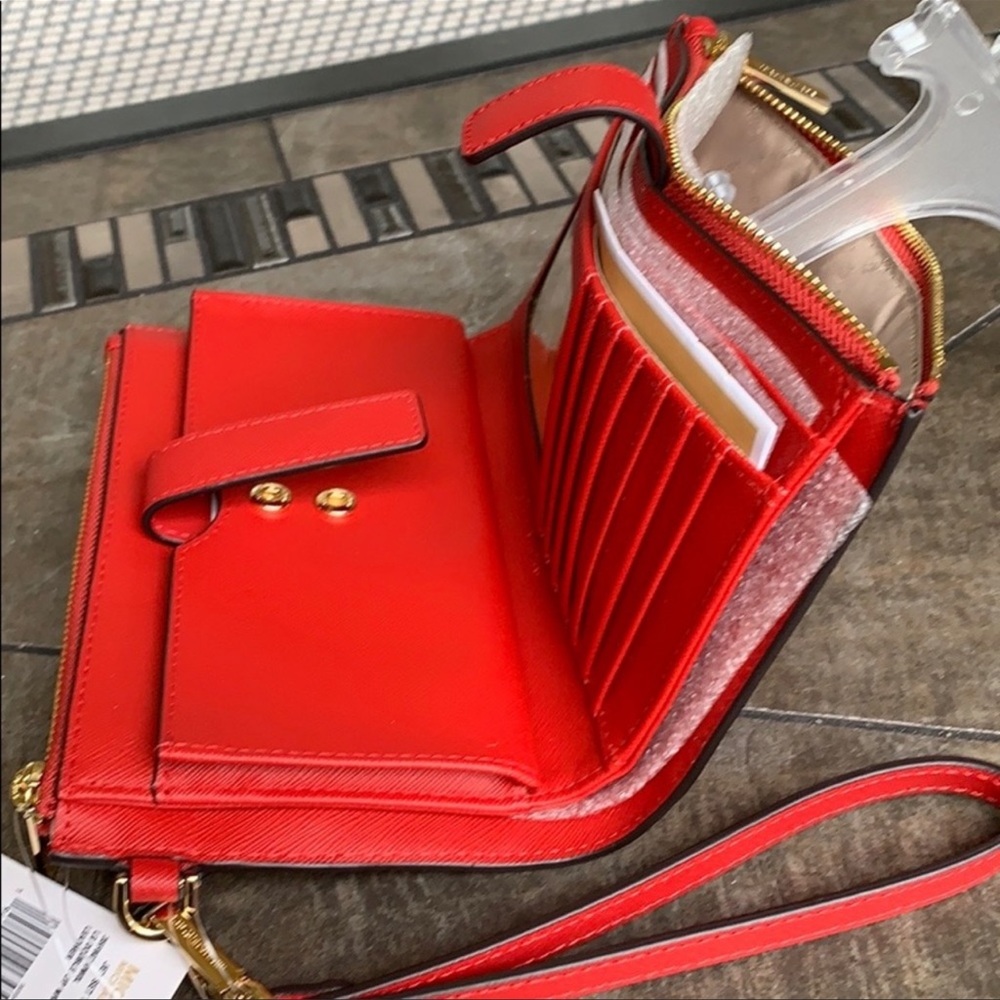 MK Jet Set Travel Double Zip Wrstl Smartphone Case Wallet FLAME - Picture 8 of 16